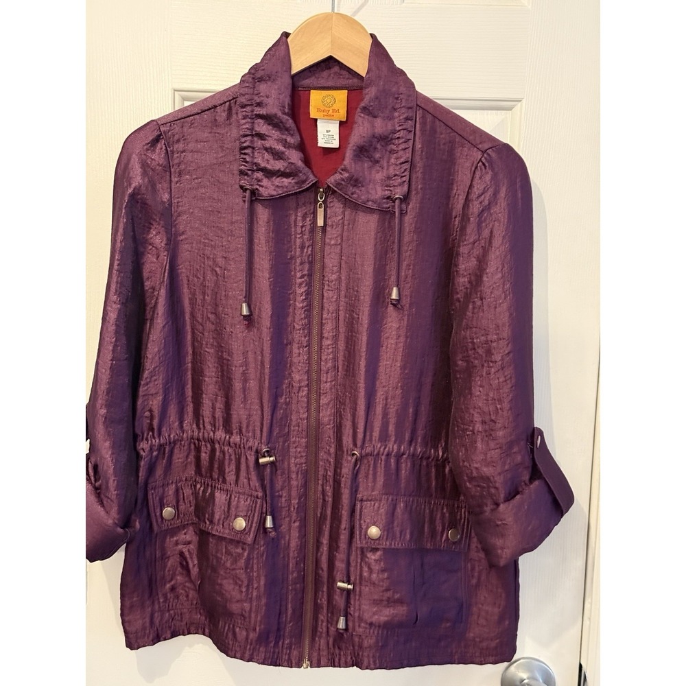 Ruby Red Petite Metallic Shiny Purple Zip Up Jacket 8P Vibrant Rn 107680 Retro